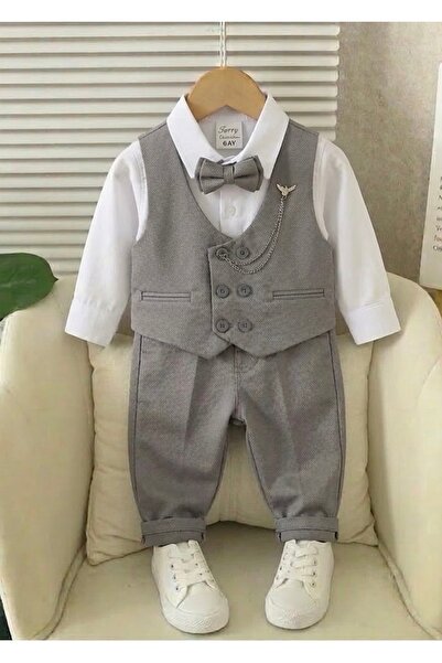 Bebibo Erkek Bebek Papyonlu Zincirli Yelekli Takım Elbise Düğün