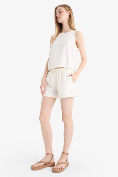 DeFacto Regular Fit Normal Waist Short Leg Linen Mixed Shorts D8008Ax25Hs