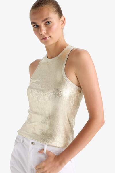 DeFacto Slim Fit Slim Fit Halter Neck Ribbed Camisole Shiny Fabric Tank Top G...