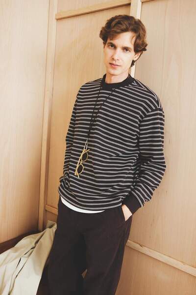 DeFacto Relax Fit Bisiklet Yaka Çizgili Sweatshirt E9408AX25AU