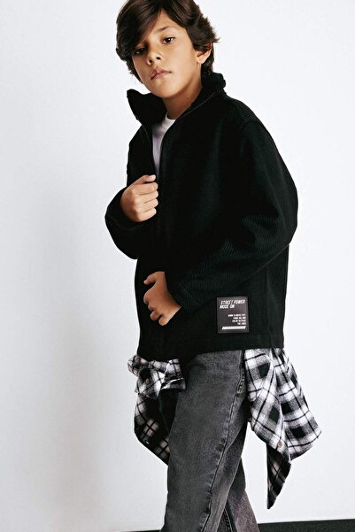 DeFacto supradimensionat guler ridicat Cămașă cu mânecă lungă și fermoar Jach...