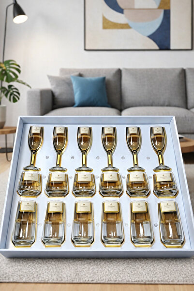 Paşabahçe 18 Parça Harenciya Gold Yaldızlı Desenli Kadeh Bardak Seti- Şık Mis...