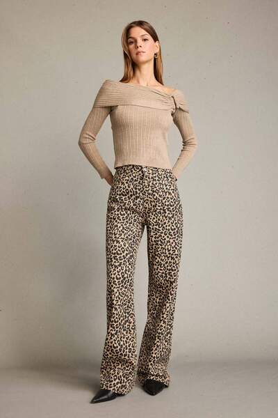 DeFacto Pantaloni largi cu imprimeu leopard, 100% bumbac G4300AX25WN