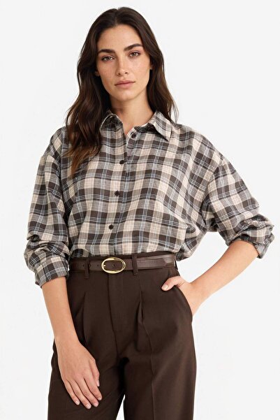 DeFacto Kostkovaná flanelová košile s dlouhým rukávem oversize širokého střih...