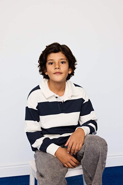 DeFacto Hanorac cu dungi și guler polo pentru băieți F5750A825AU