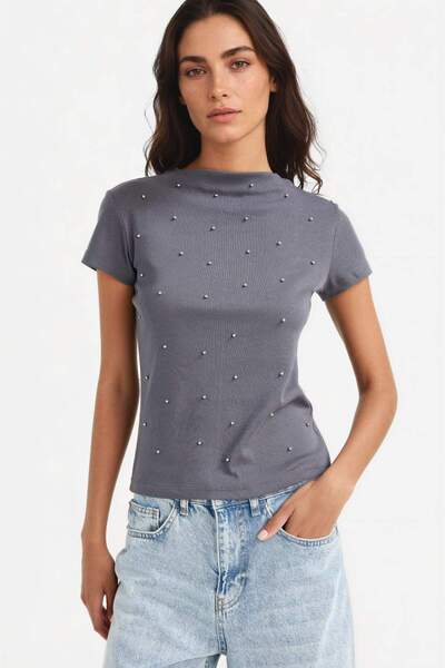 DeFacto Μπλουζάκι με λεπτή γραμμή εφαρμογής, λαιμόκοψη καγιάκ, κοντό μανίκι κ...