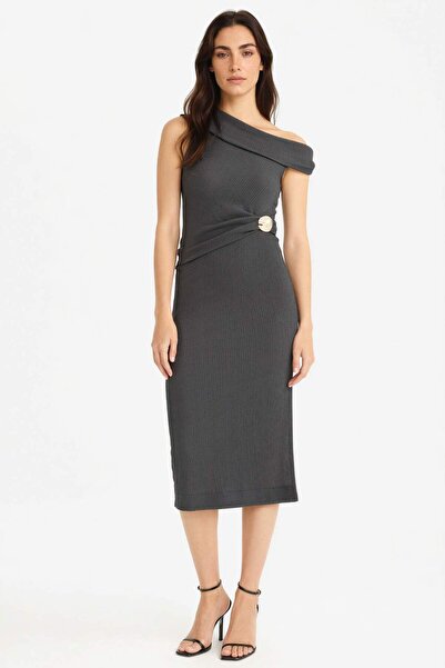 DeFacto Сукня середньої довжини з одним плечем Regular Fit Bürümcük F9239AX25AU