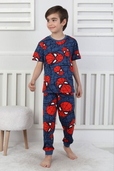 Generic Brand Boy's Patterned Summer Short Sleeve Pajama Set 100% Combed Cotton Cotton Single Jersey