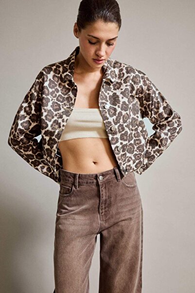DeFacto Jachetă din denim cu nasturi, cu imprimeu leopard, 100% bumbac G3105A...