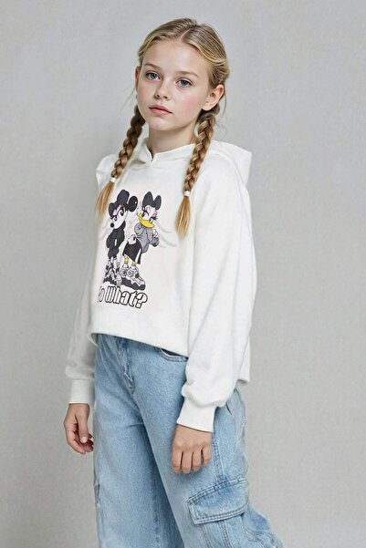 DeFacto Disney Mickey & Minnie Oversize Wide Fit Hooded Sweatshirt Girls F343...