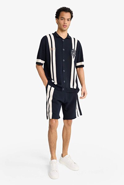 DeFacto Standart Fit Beli Bağcıklı Renk Bloklu Triko Şort F8546AX25AU