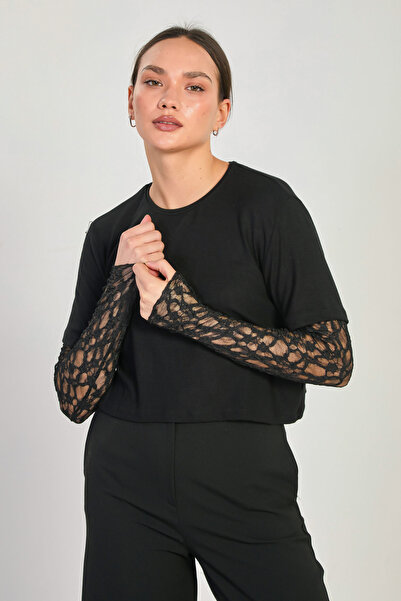 BARRELS AND OIL Women's lace sleeve detail blouse - black