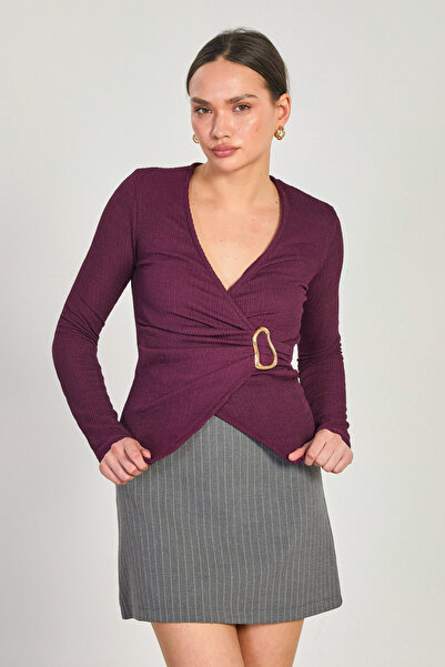 BARRELS AND OIL Дамска блуза с кръстосана яка, закопчаване отстрани и дълги р...