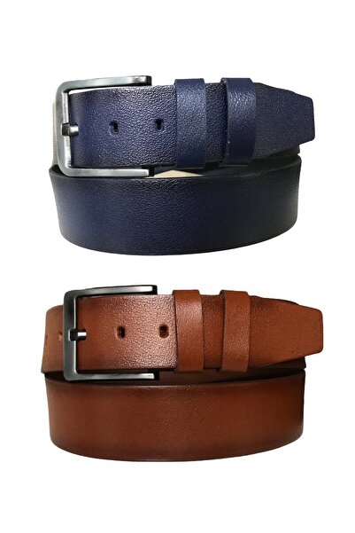 GoDeri Hakiki Deri 2'li Set Kot, Spor Kemer; Lacivert, Taba 4,5 Cm=2li-hsn-03.04