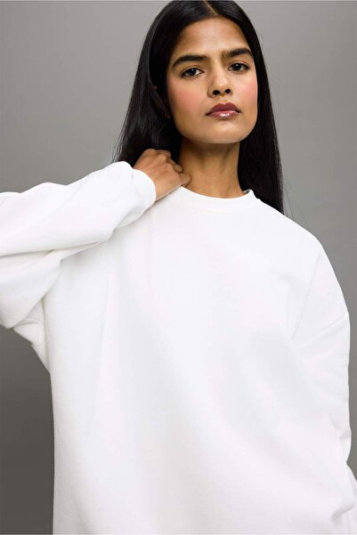 DeFacto Oversize Geniş Kalıp Bisiklet Yaka Basic Düz Kalın Sweatshirt F9628AX...
