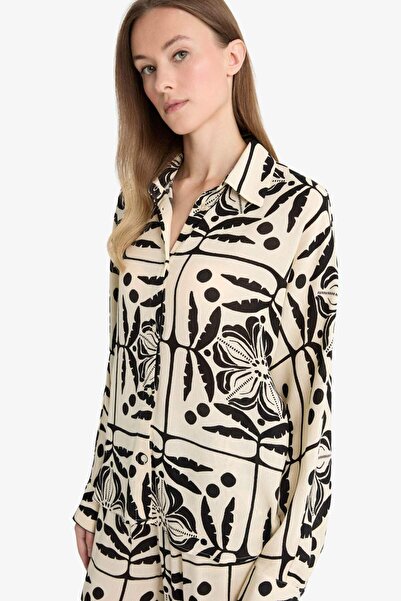 DeFacto Regular Fit Desenli Krinkıl Viskon Uzun Kollu Gömlek G0300AX25AU