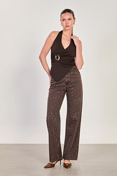 BARRELS AND OIL Pantaloni de damă Straight Jean Stone cu imprimeu față-spate ...