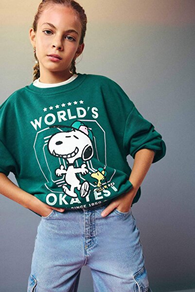 DeFacto Snoopy Oversized Dark Green Girl's Sweatshirt F1089A8/Gn1116