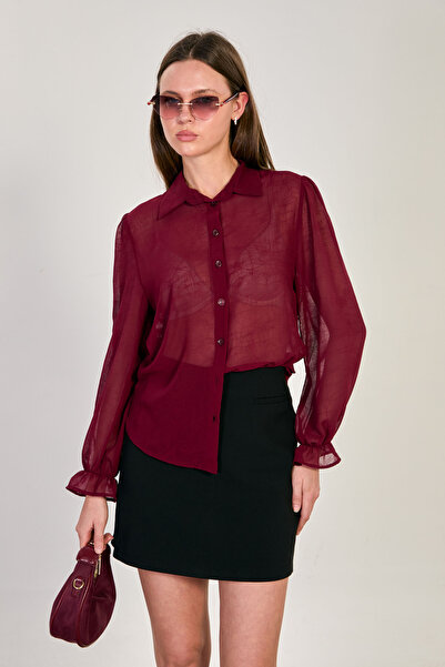 BARRELS AND OIL Cămașă cu mânecă lungă pentru femei texturat - Roșu Claret