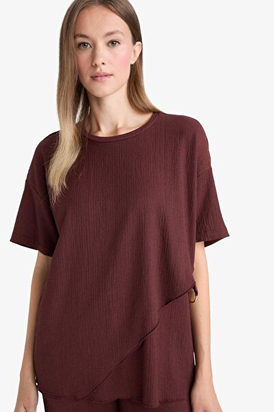 DeFacto Regular Fit okrugla kragna Majica kratkih rukava sa naborima F6505AX25AU