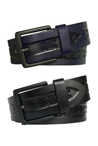 GoDeri Γνήσιο Δερμάτινο Σετ 2 Τζιν, Αθλητική Ζώνη; Μαύρο, Navy Blue 4,5 cm=2l...