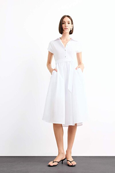 DeFacto Terry Cotton Short Sleeve Belted Midi Dress G0392Ax25Sm