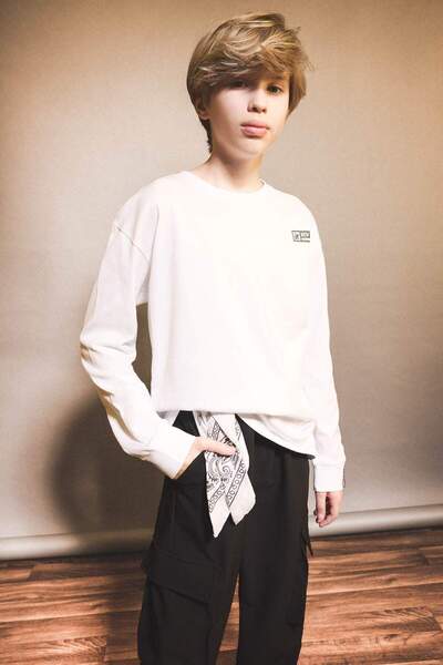 DeFacto Μπλουζάκι με στάμπα με λαιμόκοψη ποδηλάτου και μακριά μανίκια για αγό...