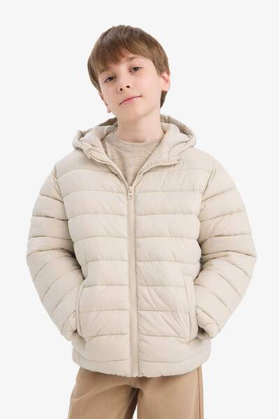 DeFacto Wind and Water Resistant Hooded Inflatable Coat with Pockets for Boys E8688A825Au