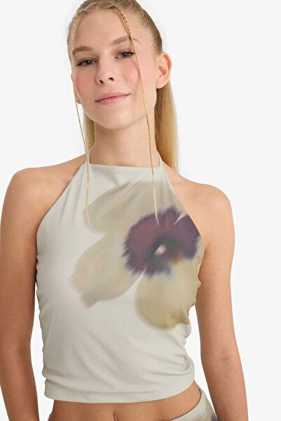 DeFacto Приталена блузка з квітковим принтом, з відкритими плечима та мережив...