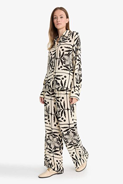 DeFacto Wide Leg Cep Detaylı Geniş Paça Desenli Krinkıl Viskon Pantolon G0303...