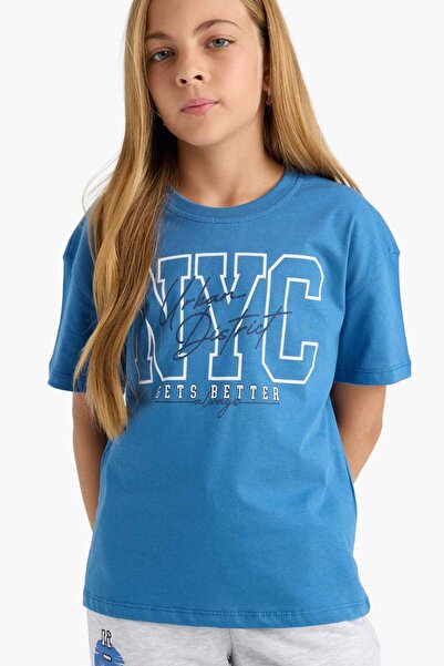 DeFacto Relax Fit Crew Neck Μπλουζάκι με στάμπα και κοντό μανίκι για κορίτσια...