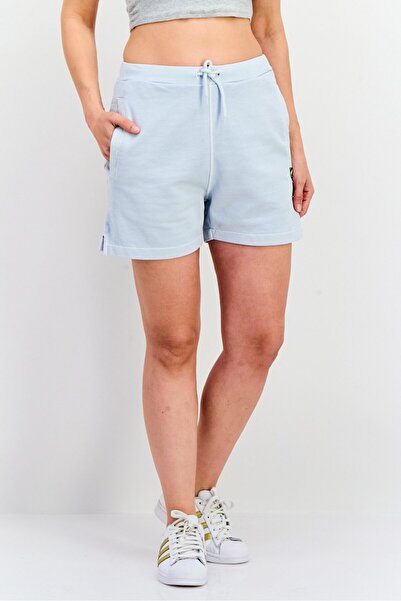 Lyle & Scott Women Regular Fit Drawstring Embroidered Logo Shorts, Washed Blue