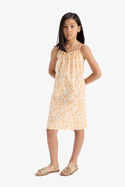 DeFacto Καλοκαιρινό φόρεμα με μοτίβο από βισκόζη για κορίτσια E7367A825SM