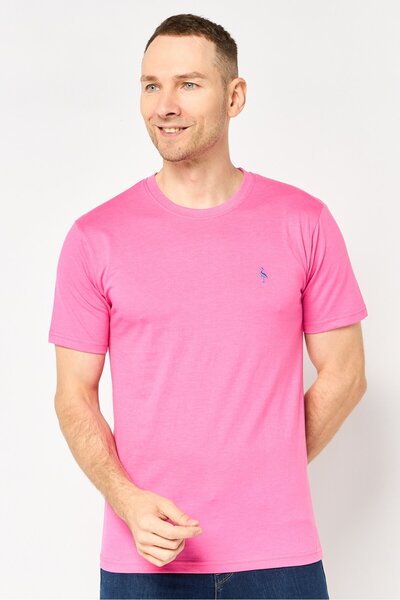 TailorByrd Men Crew Neck Short Sleeve Embroidered Logo T-Shirt, Pink