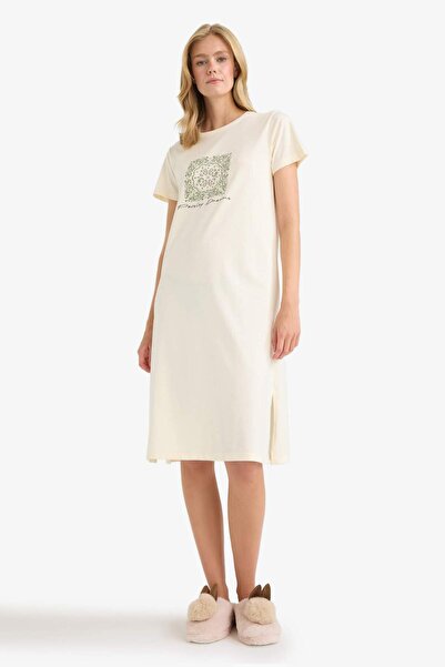 DeFacto Cămașă de noapte cu mânecă scurtă, imprimată, 100% bumbac, cu potrivi...