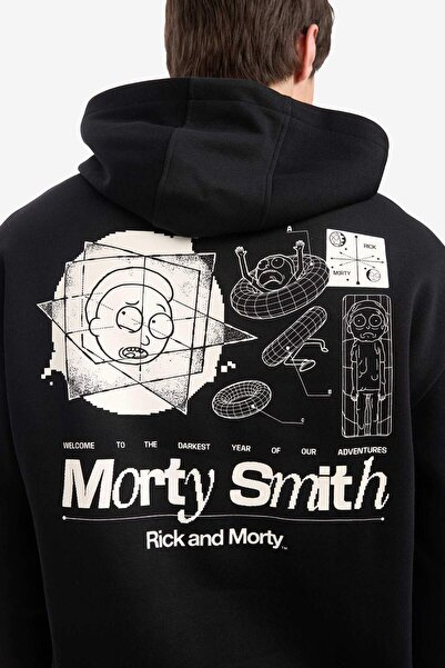DeFacto Rick and Morty Boxy Fit Kapüşonlu Sırt Baskılı Sweatshirt E9295AX25AU