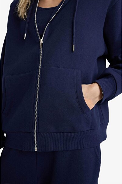 DeFacto Relax Fit Kapüşonlu Basic Düz Kalın Sweatshirt Kumaşı Hırka C1809AX25AU
