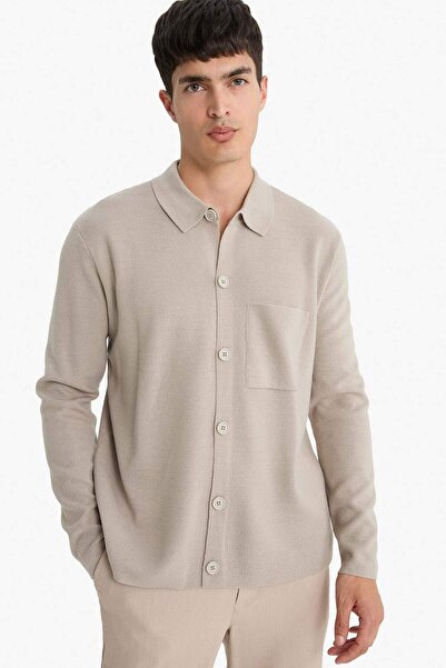 DeFacto Standard Fit Polo Neck Button Front Pocket Detailed Knitwear Cardigan...
