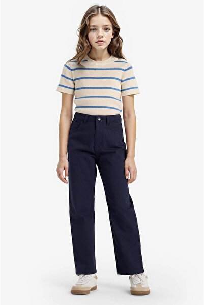 DeFacto Pantaloni de școală din bumbac, cu croială dreaptă, cu buzunare și pi...