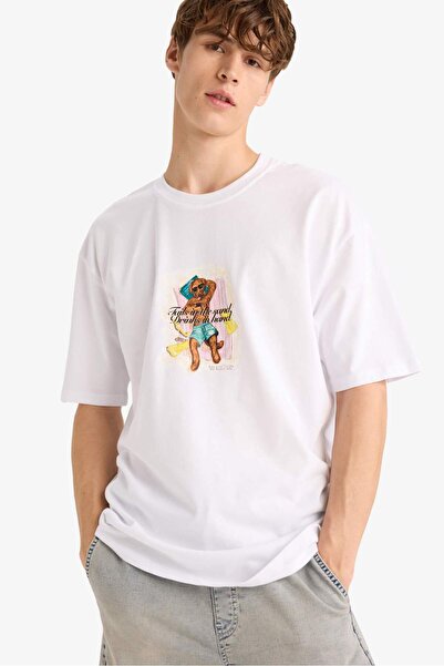 DeFacto Tricou cu mânecă scurtă, cu imprimeu, cu decolteu rotund, croială box...