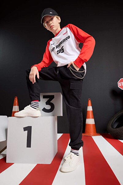 DeFacto Bisiklet Yaka Baskılı Uzun Kollu Tişört Erkek Çocuk F1961A825AU