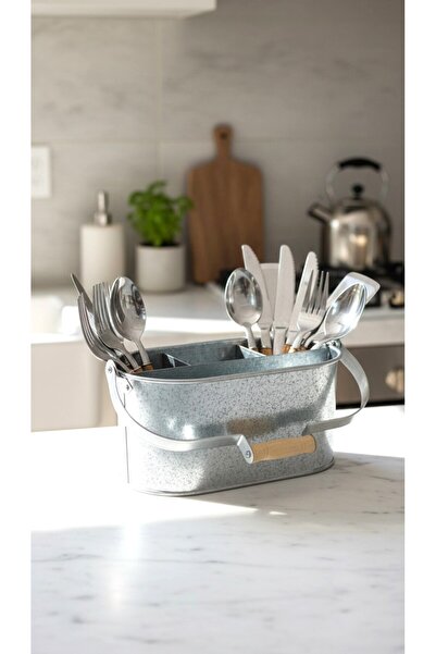 Home GreyfurtArt Kaşıklık Bıçaklık Organizer Gri Dekoratif Ahşap Saplı Sosluk...