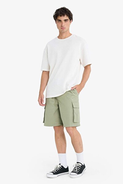 DeFacto 100% Cotton Relax Fit Straight Leg Gabardine Cargo Bermuda Shorts C54...