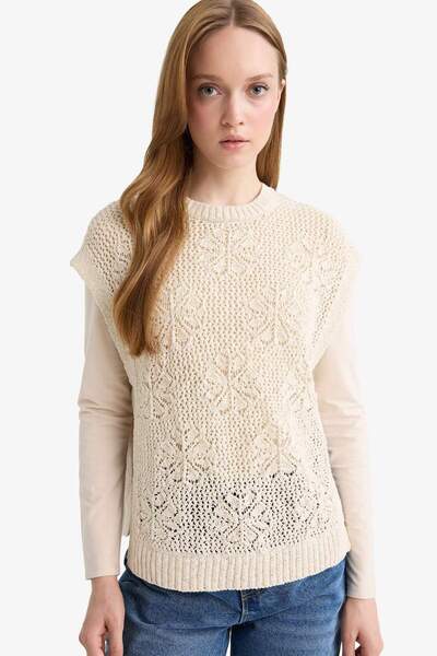 DeFacto Strickpullover mit Rundhalsausschnitt und Stickerei F3296AX25AU