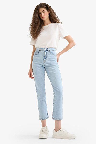 DeFacto Mary Vintage Straight Fit High Waist Ankle Length Blue Дамски дънки E...