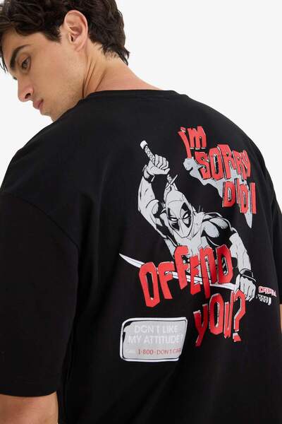 DeFacto 100% βαμβακερό Deadpool Boxy Fit Άνετο μπλουζάκι με κοντό μανίκι με σ...