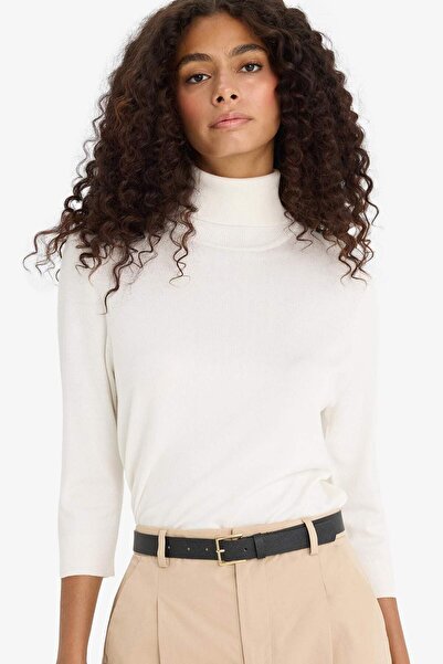 DeFacto Regular Fit Turtleneck Half Sleeve Basic Plain Knitwear Sweater U8280...