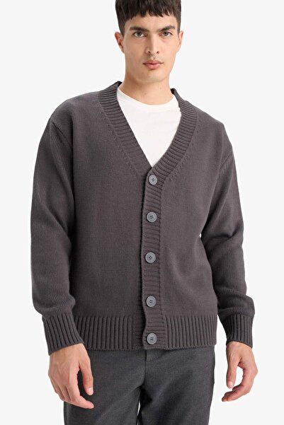 DeFacto Relax Fit V-Neck Buttoned Knitwear Cardigan E5343Ax25Wn