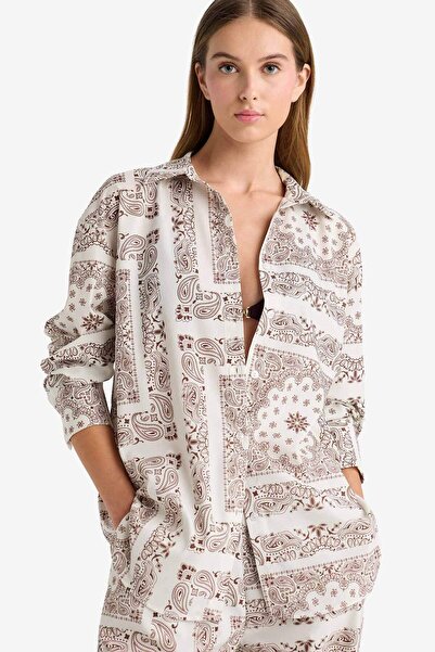 DeFacto Regular Fit Shawl Patterned Beach Shirt F8334Ax25Hs