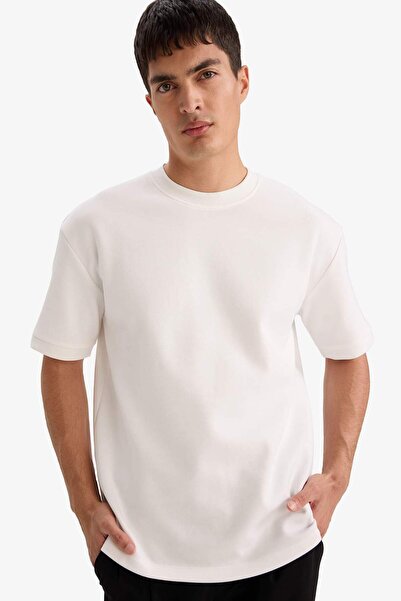 DeFacto Oversize Wide Fit Crew Neck Heavy Fabric Basic Plain Short Sleeve T-S...